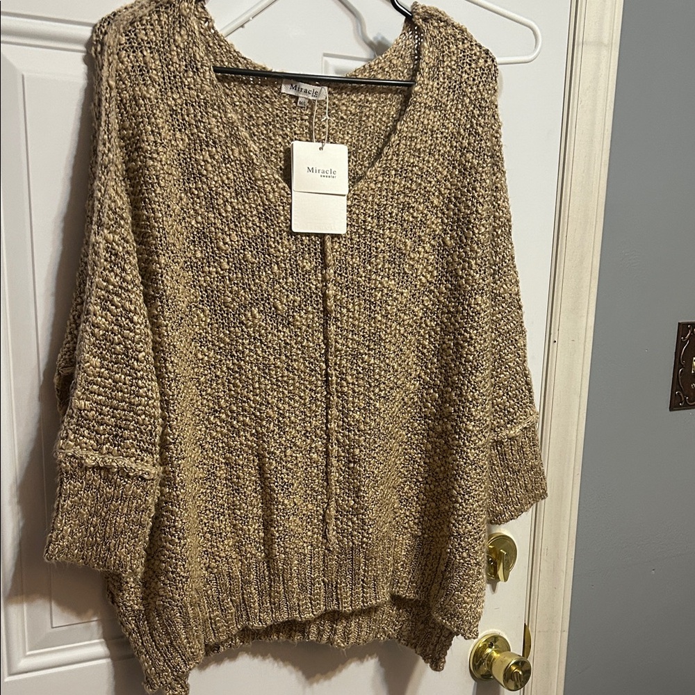 Miracle Women's popcorn texture V-Neck Sweater in Tannish cream color